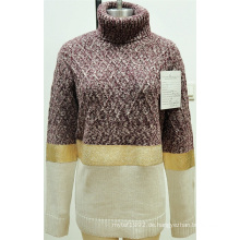 Cotton Acryl Laides Mixed Stitch Turtleneck Pullover Strickpullover